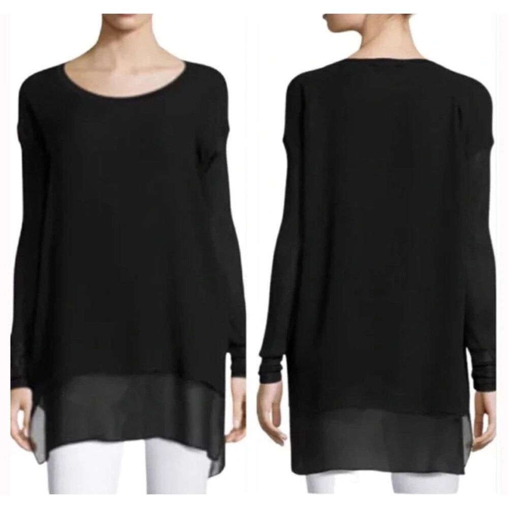 RAG AND BONE Daria 100% Silk Layered Long Sleeve Mixed Media Tunic, Sz XS